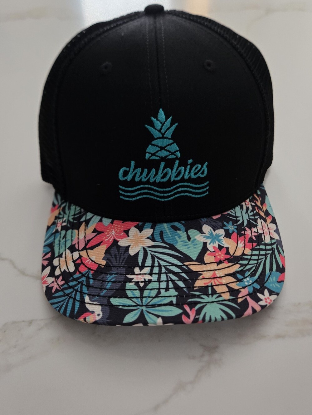 NWT Chubbies Black Trucker Hat with Tropical Floral Brim